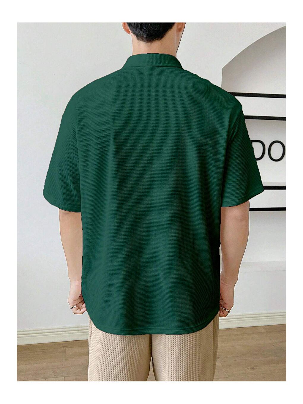 Genius Store Yeşil Erkek Oversize Polo Yaka Waffle Tişört - 2