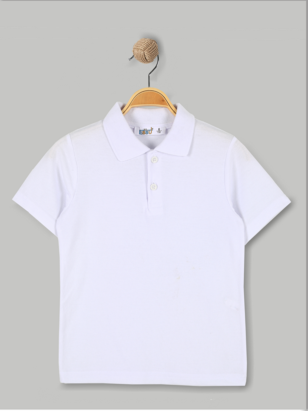 Beyaz Polo Yaka Basic Kısa Kollu Unisex Çocuk Tişört