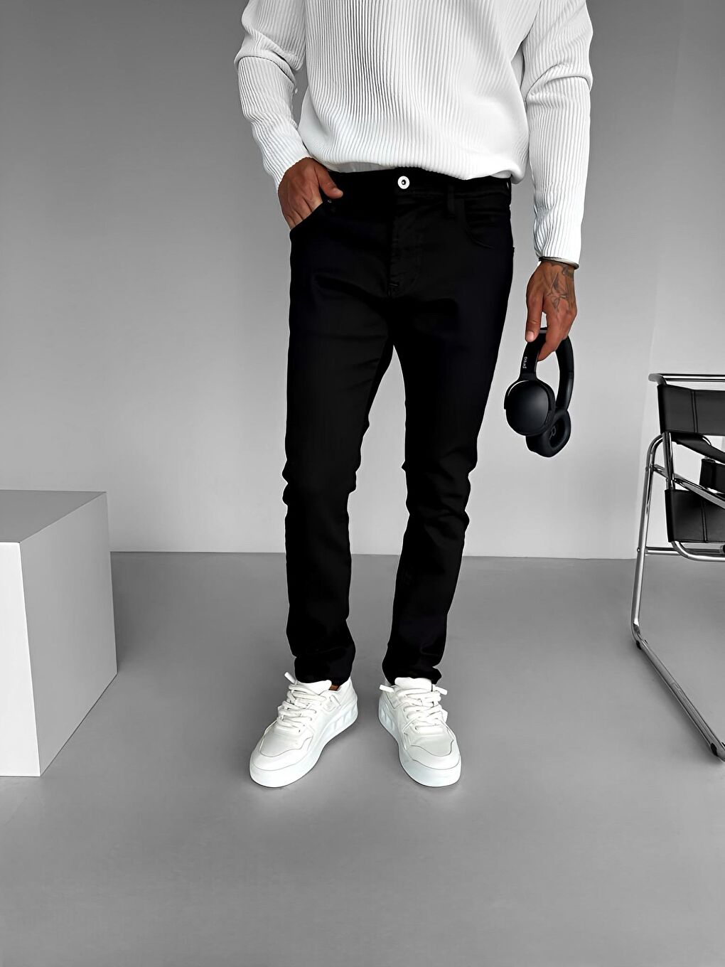 Erkek Slim Fit %100 Pamuk Basic Jean Pantolon Siyah-2