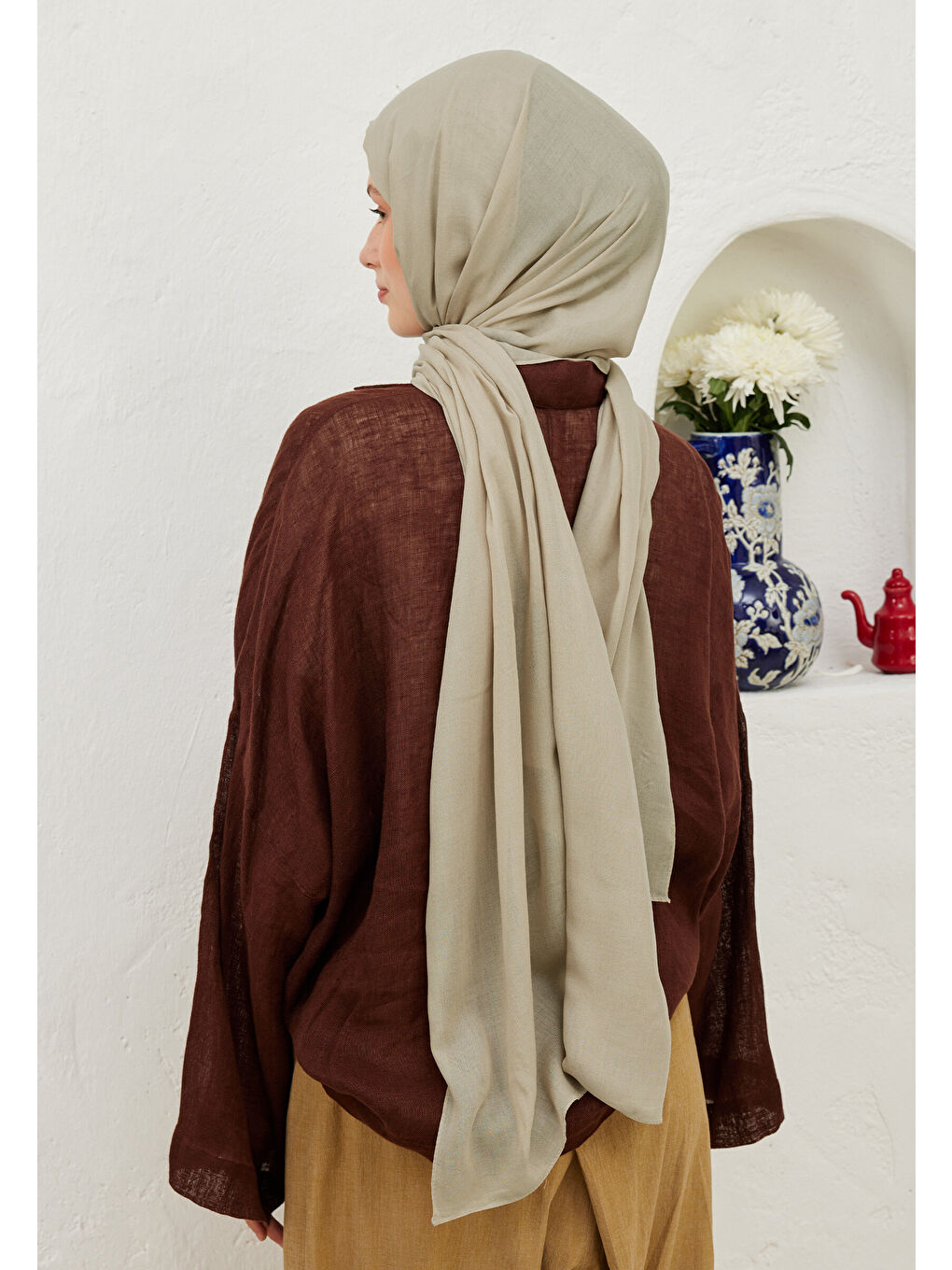 Rami Viskon Şal Koyu Bej-2