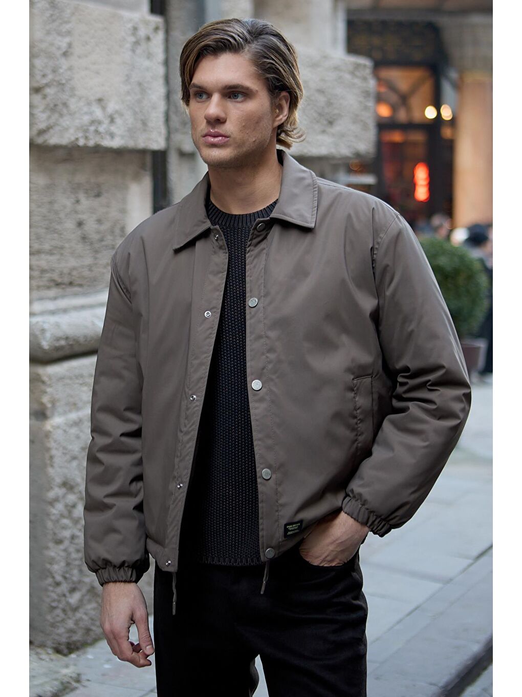 Bej Erkek Oversize Çıt Çıt Kapamalı Vizon Ceket Mont