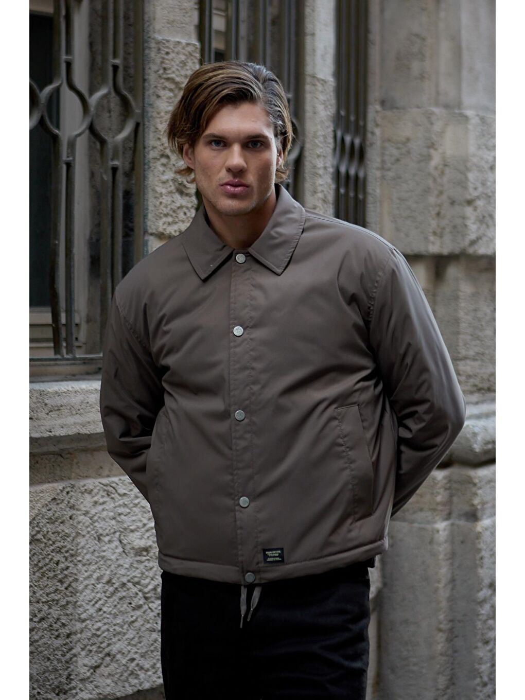 Bej Erkek Oversize Çıt Çıt Kapamalı Vizon Ceket Mont-2