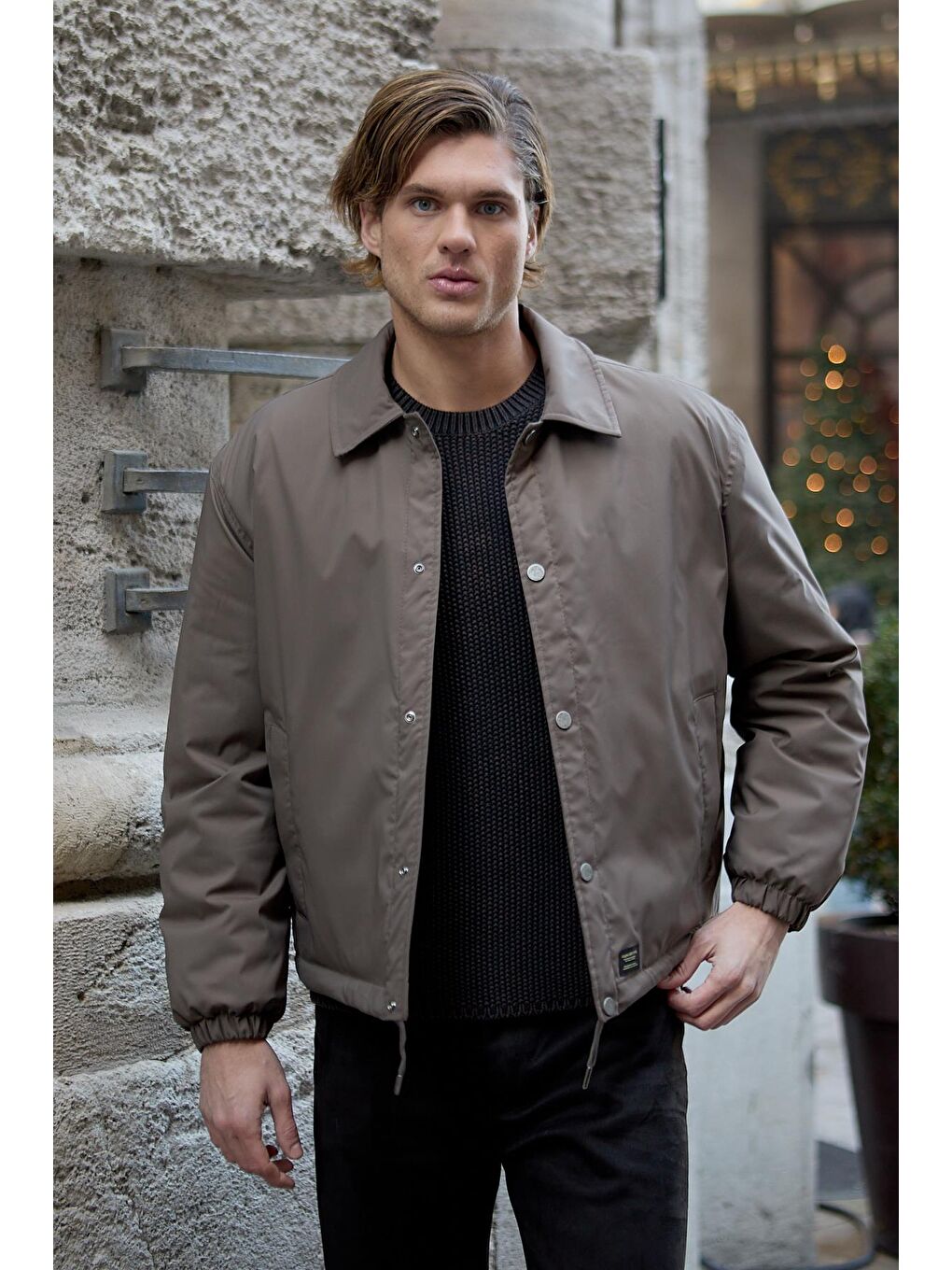 Bej Erkek Oversize Çıt Çıt Kapamalı Vizon Ceket Mont-5