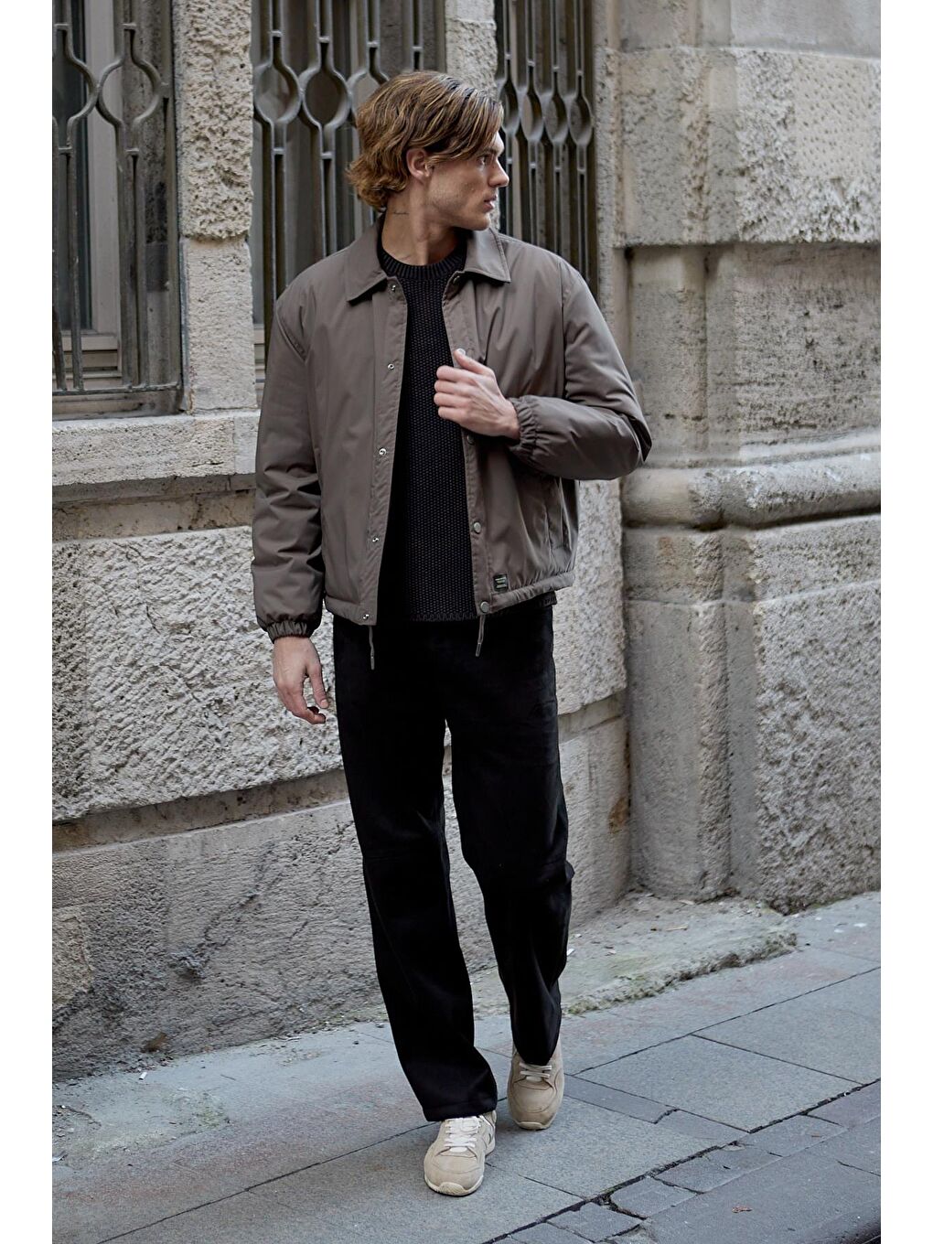 Bej Erkek Oversize Çıt Çıt Kapamalı Vizon Ceket Mont-6