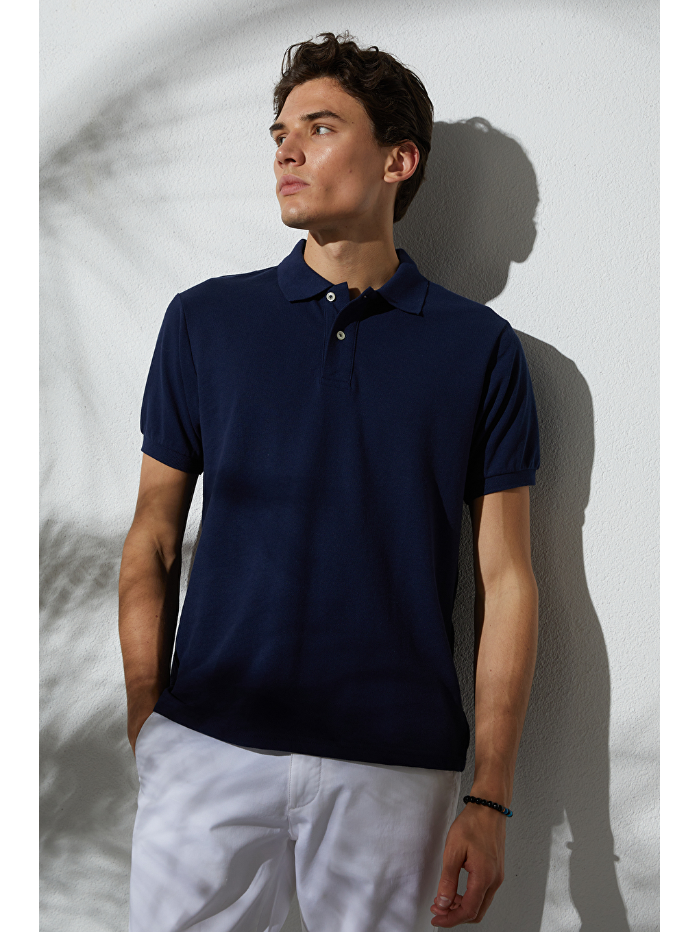 Erkek Slim Fit Dar Kesim Pamuklu Yumuşak Dokulu Serin Tutan Kumaş Düz Pike Lacivert Polo Yaka Tişört
