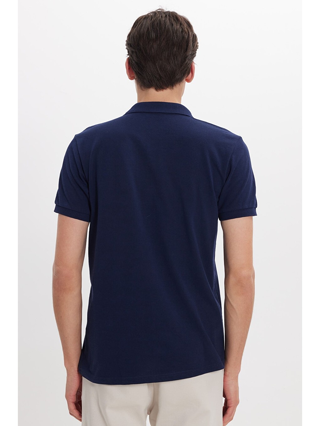 Erkek Slim Fit Dar Kesim Pamuklu Yumuşak Dokulu Serin Tutan Kumaş Düz Pike Lacivert Polo Yaka Tişört-6