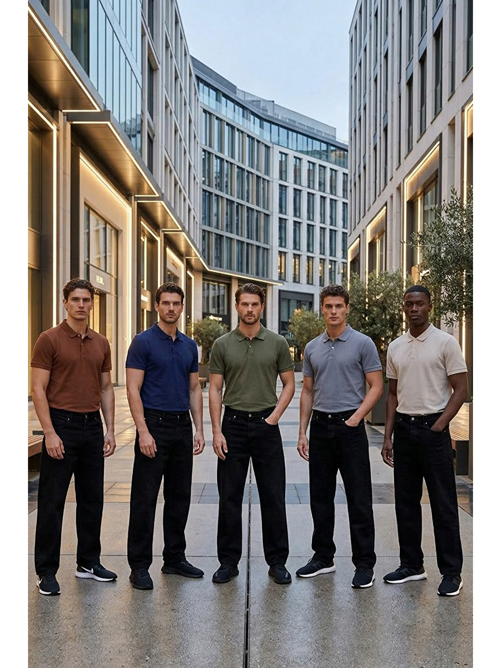Karışık Erkek 5'Li Paket Kahverengi-Lacivert-Haki-Gri-Açık Gri Slim Fit Pamuklu Düz Pike Polo Yaka Tişört-6