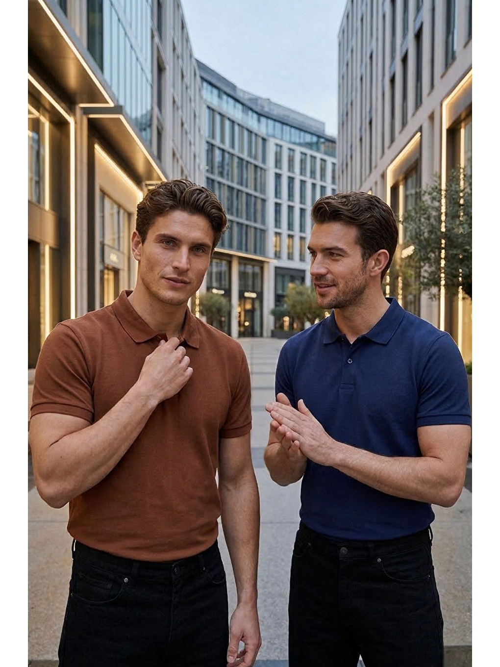 Karışık Erkek 5'Li Paket Kahverengi-Lacivert-Haki-Gri-Açık Gri Slim Fit Pamuklu Düz Pike Polo Yaka Tişört-8
