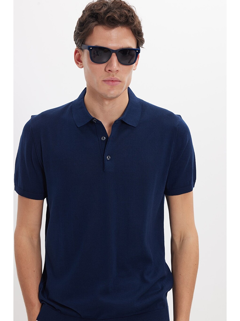 Erkek Polo Yaka Slim Fit Örme Triko Pamuklu Lacivert Tişört