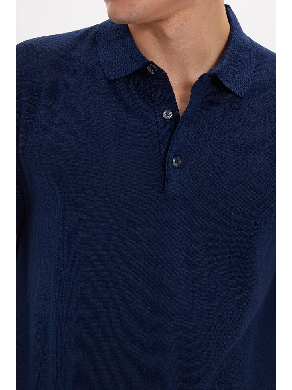 Erkek Polo Yaka Slim Fit Örme Triko Pamuklu Lacivert Tişört-3