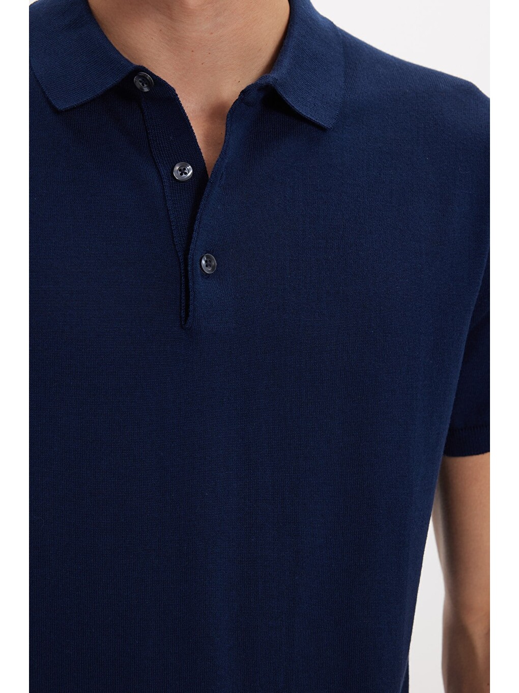 Erkek Polo Yaka Slim Fit Örme Triko Pamuklu Lacivert Tişört-4