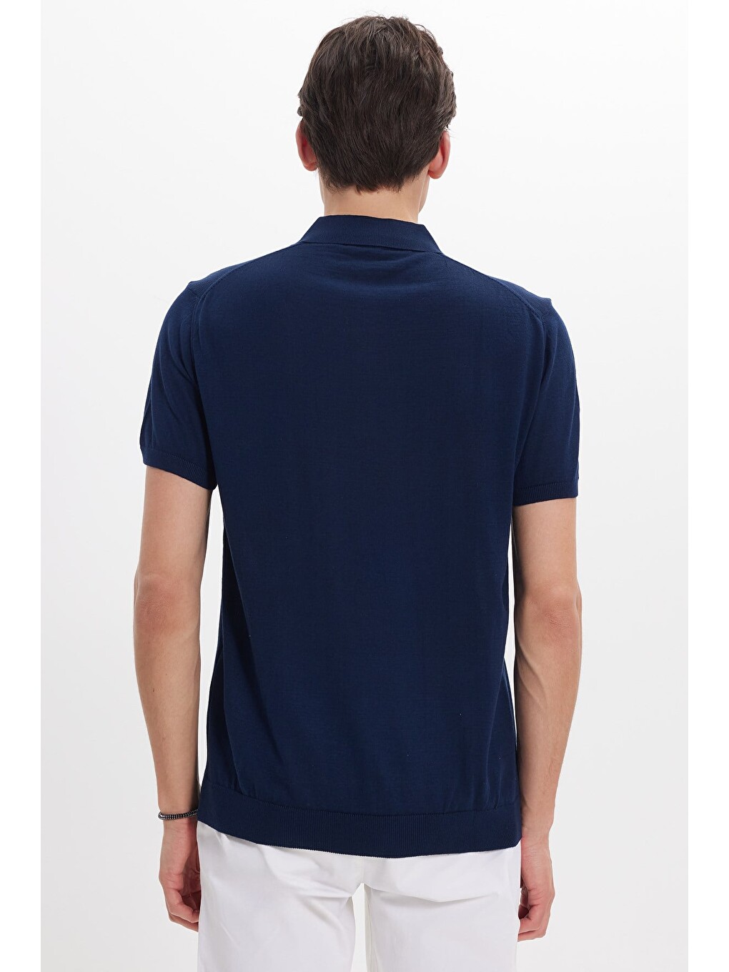 Erkek Polo Yaka Slim Fit Örme Triko Pamuklu Lacivert Tişört-5