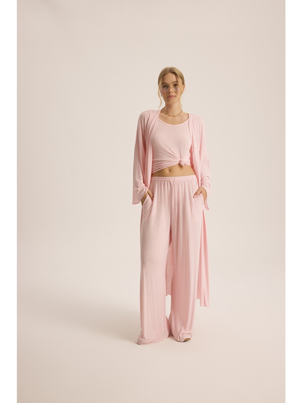 Raina Pembe Kimono Basic Üçlü Takım