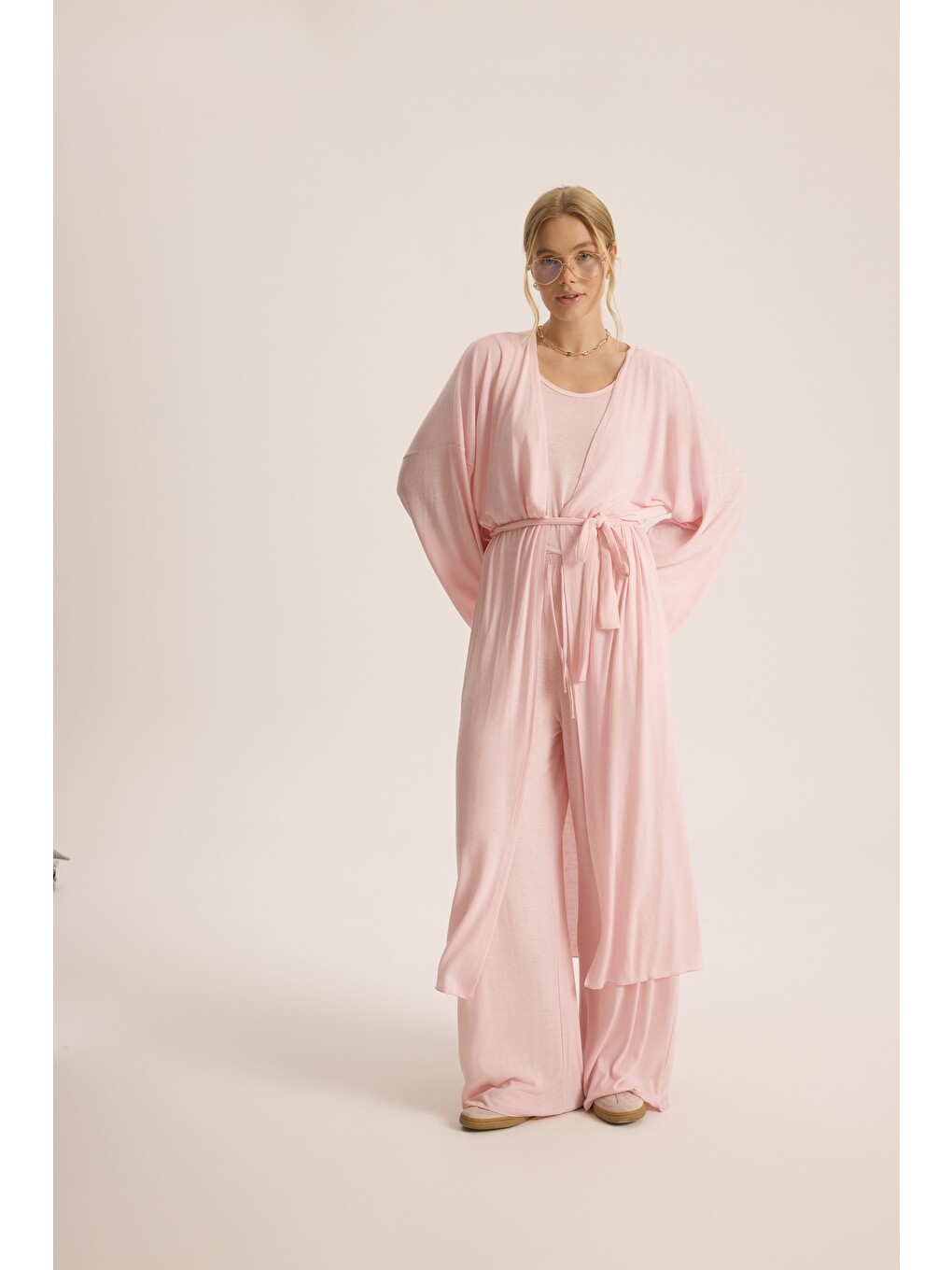 Raina Pembe Kimono Basic Üçlü Takım-1