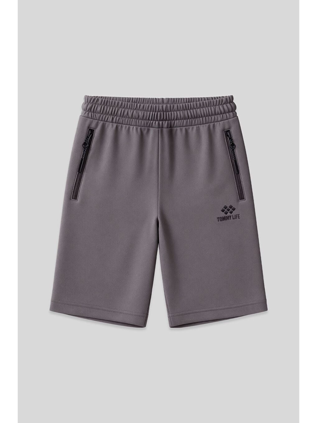 Koyu Gri Gizli Fermuar Arka Cepli Bağcıklı Standart Kalıp Erkek Şort - 81136