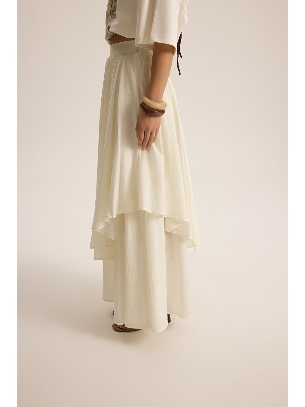 Kevin Çift Kat Ekru Uzun Etek-7