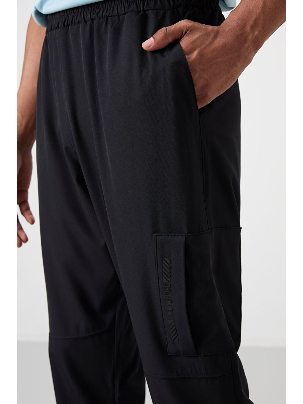 Siyah Polyester İnce Yumuşak Comfort Fit Erkek Eşofman Alt - 82120-4