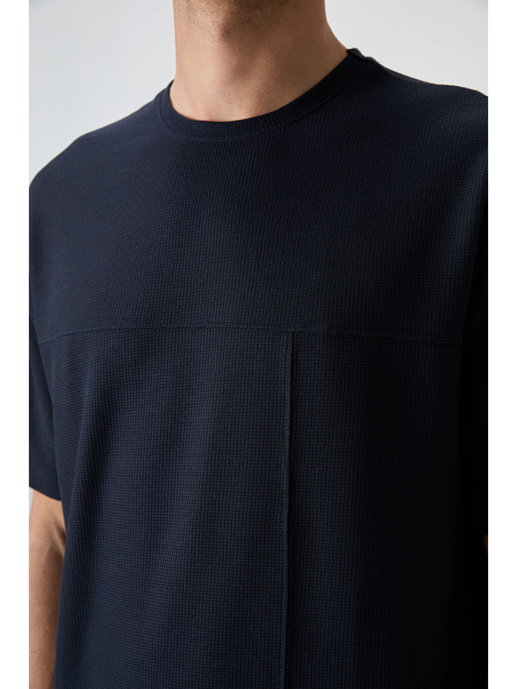 Lacivert Waffle İnterlok Yüzeyi Dokulu  Fit Basic Erkek Tişört - 88380-2