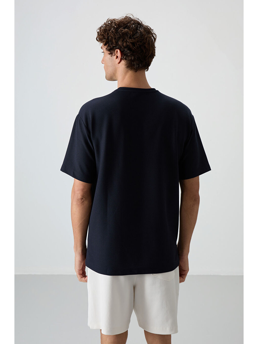 Lacivert Waffle İnterlok Yüzeyi Dokulu  Fit Basic Erkek Tişört - 88380-4