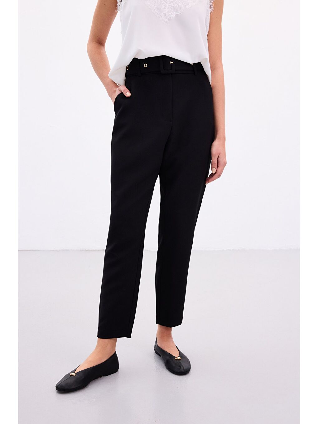 Kemerli Pantolon - Siyah-4