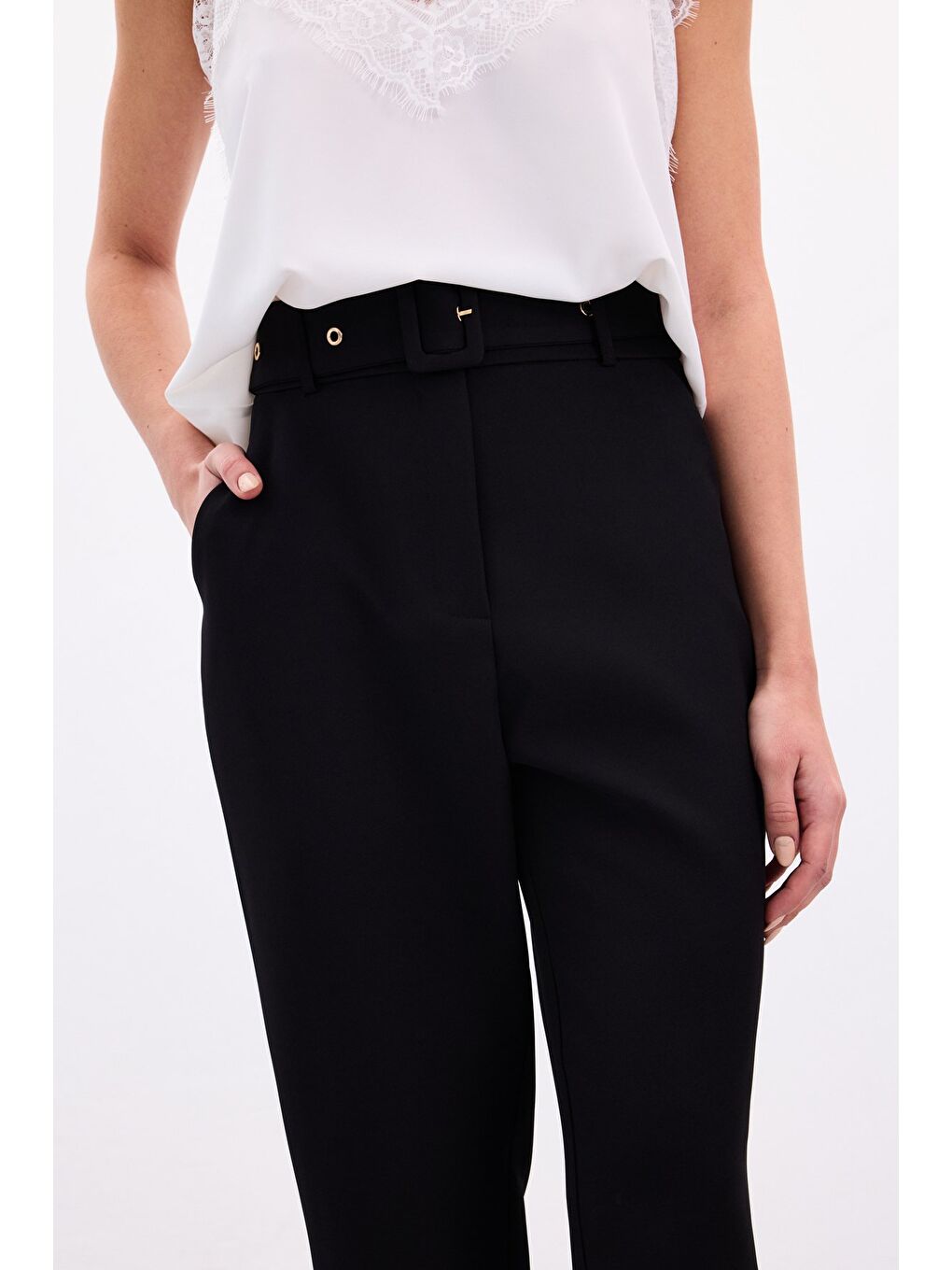 Kemerli Pantolon - Siyah-5