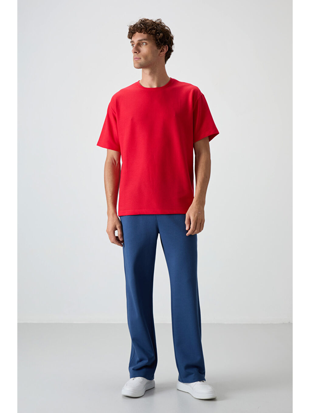 Kırmızı Waffle İnterlok Yüzeyi Dokulu  Fit Basic Erkek Tişört - 88379-1