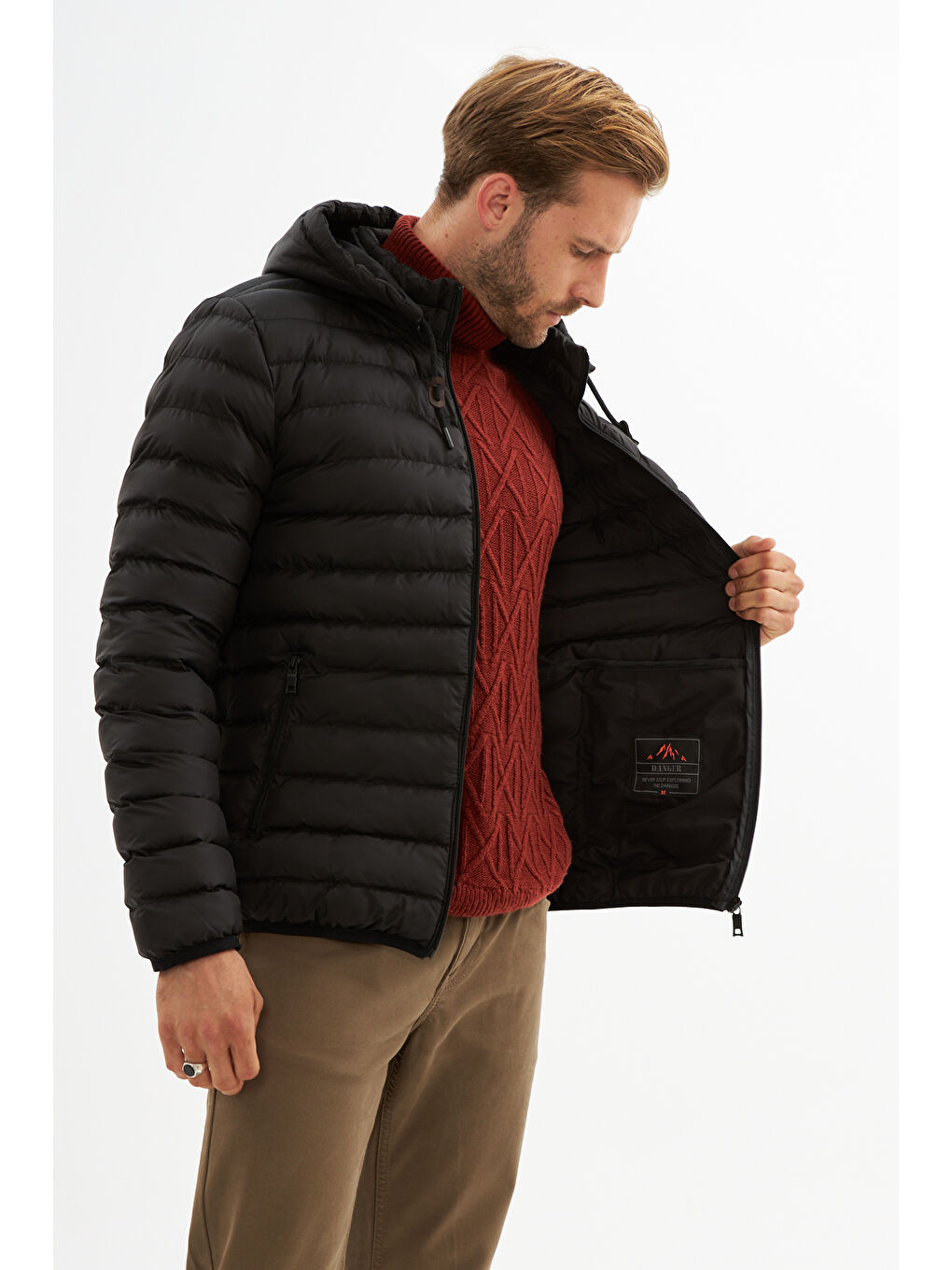 Danger Erkek Çıkarılabilir Kapüşonlu Basic Şişme Mont Siyah - 4