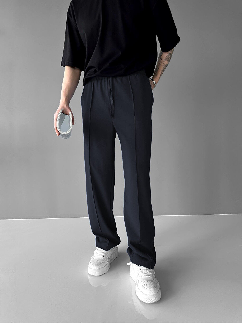 Beli Lastikli Baggy Erkek Pantolon Lacivert-1