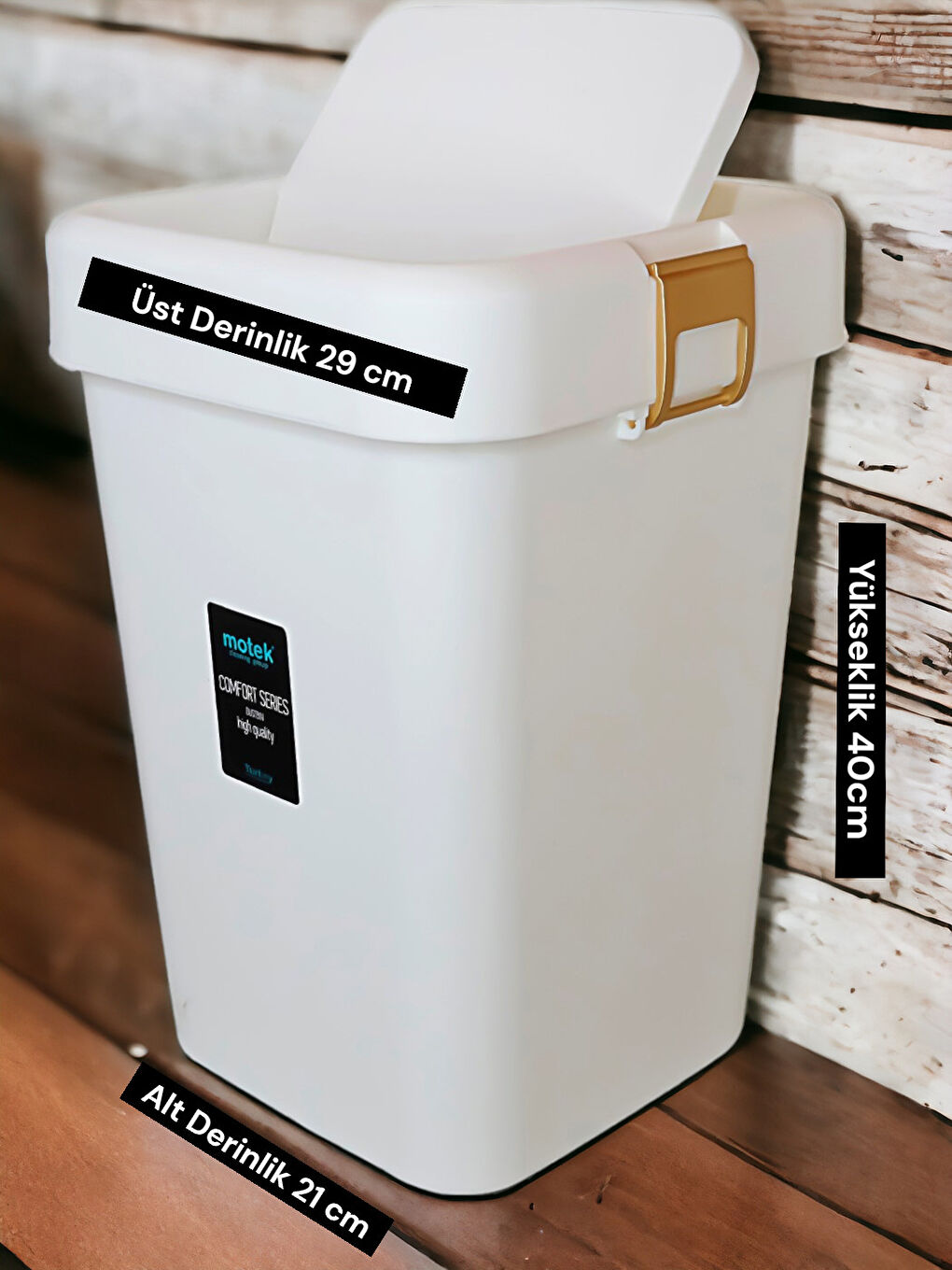 Motek Beyaz Comfort Dustbin 18 Litre Çöp Kutusu Kovası Gold Beyaz - 1