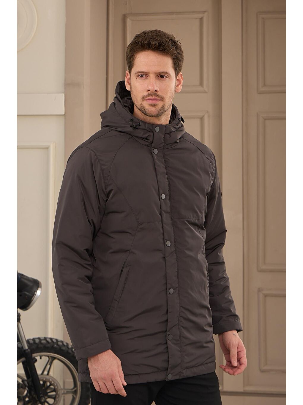 Erkek Kapüşonlu Su Geçirmez Mont Kaban Antrasit-1
