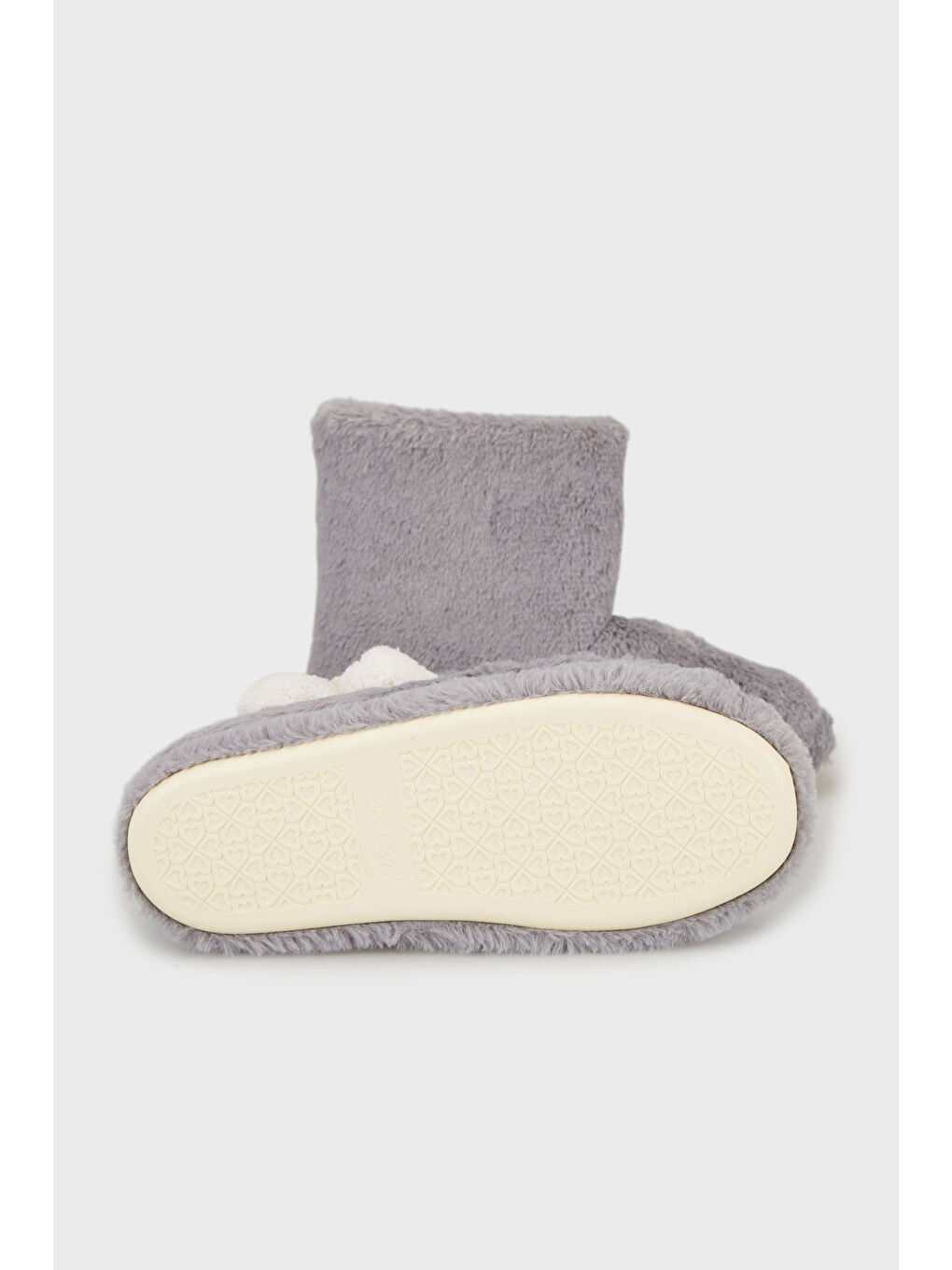 Gri Yumuşak Dokulu Pelüş Ponponlu Kadın Panduf 6722003-4