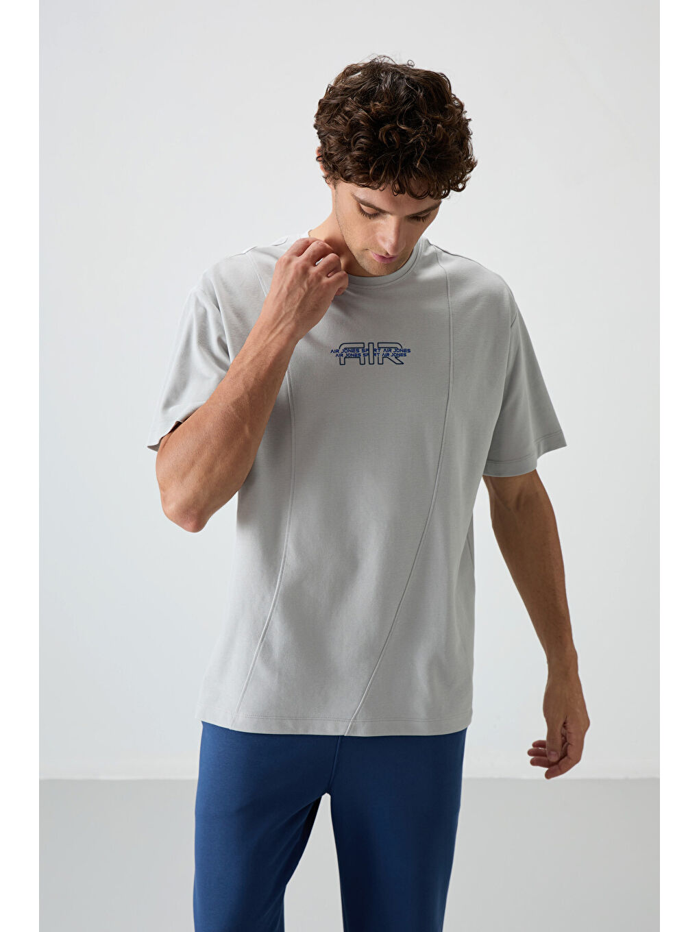 Bej Taş Pamuklu Kalın Yüzeyi Dokulu  Fit  Baskılı Erkek Tişört - 88372-3