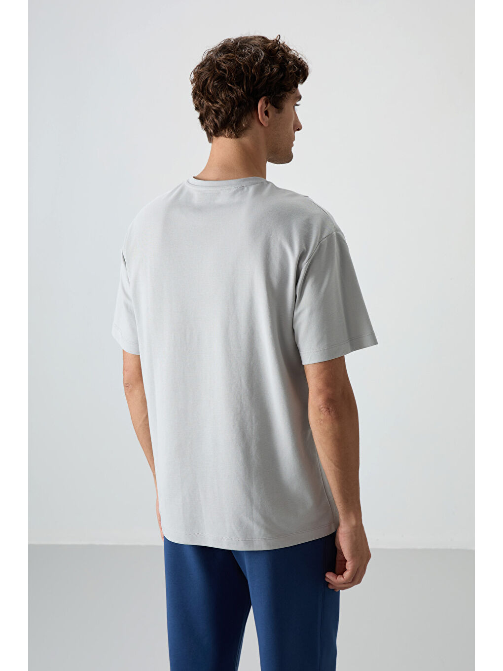 Bej Taş Pamuklu Kalın Yüzeyi Dokulu  Fit  Baskılı Erkek Tişört - 88372-4