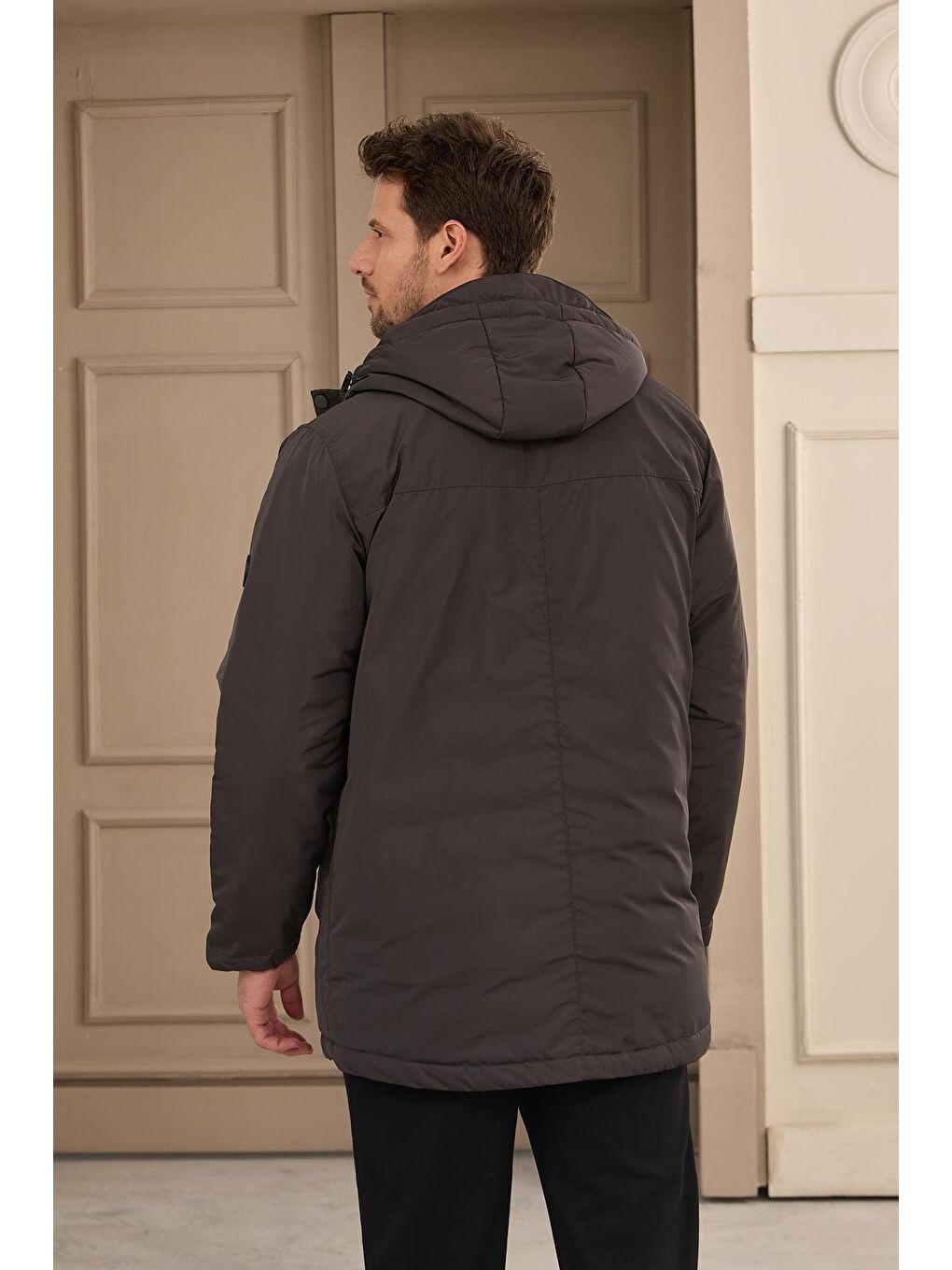 Erkek Kapüşonlu Su Geçirmez Mont Kaban Antrasit-4