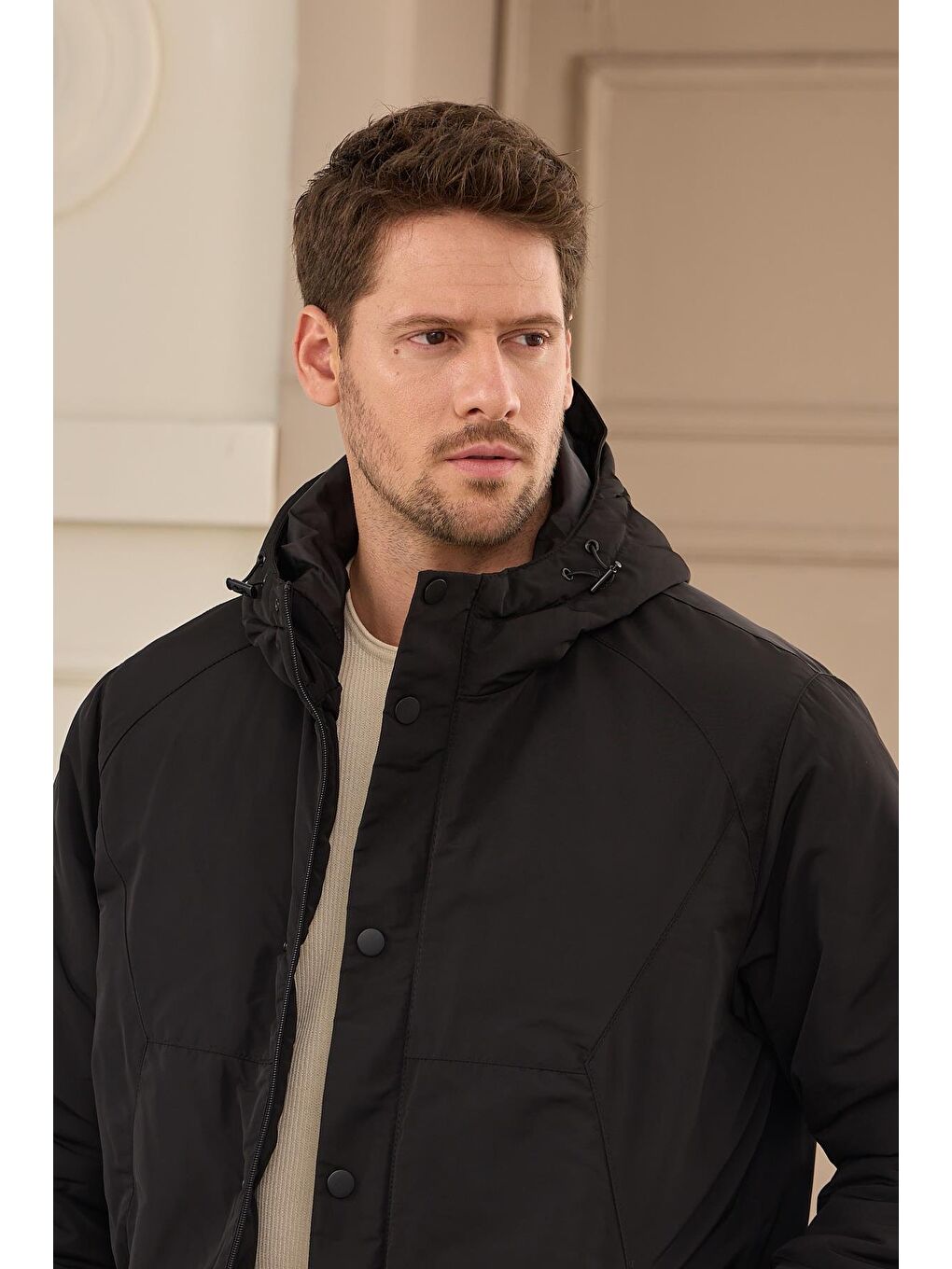 Erkek Kapüşonlu Su Geçirmez Mont Kaban Siyah-1
