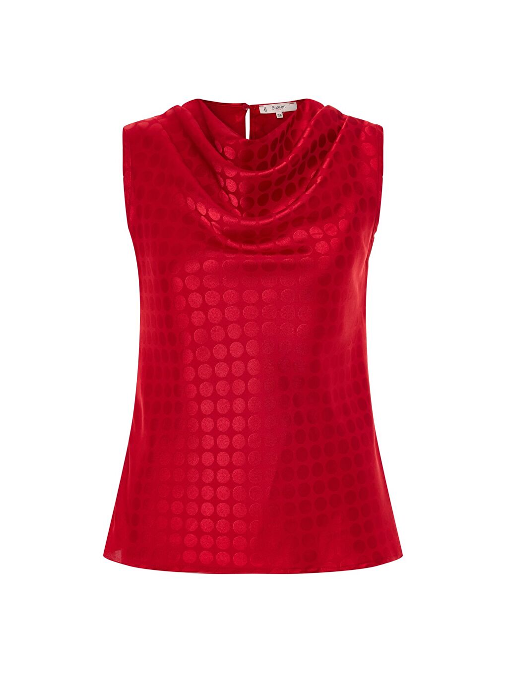 Puantiye Desenli Kolsuz Bluz - Kırmızı-6