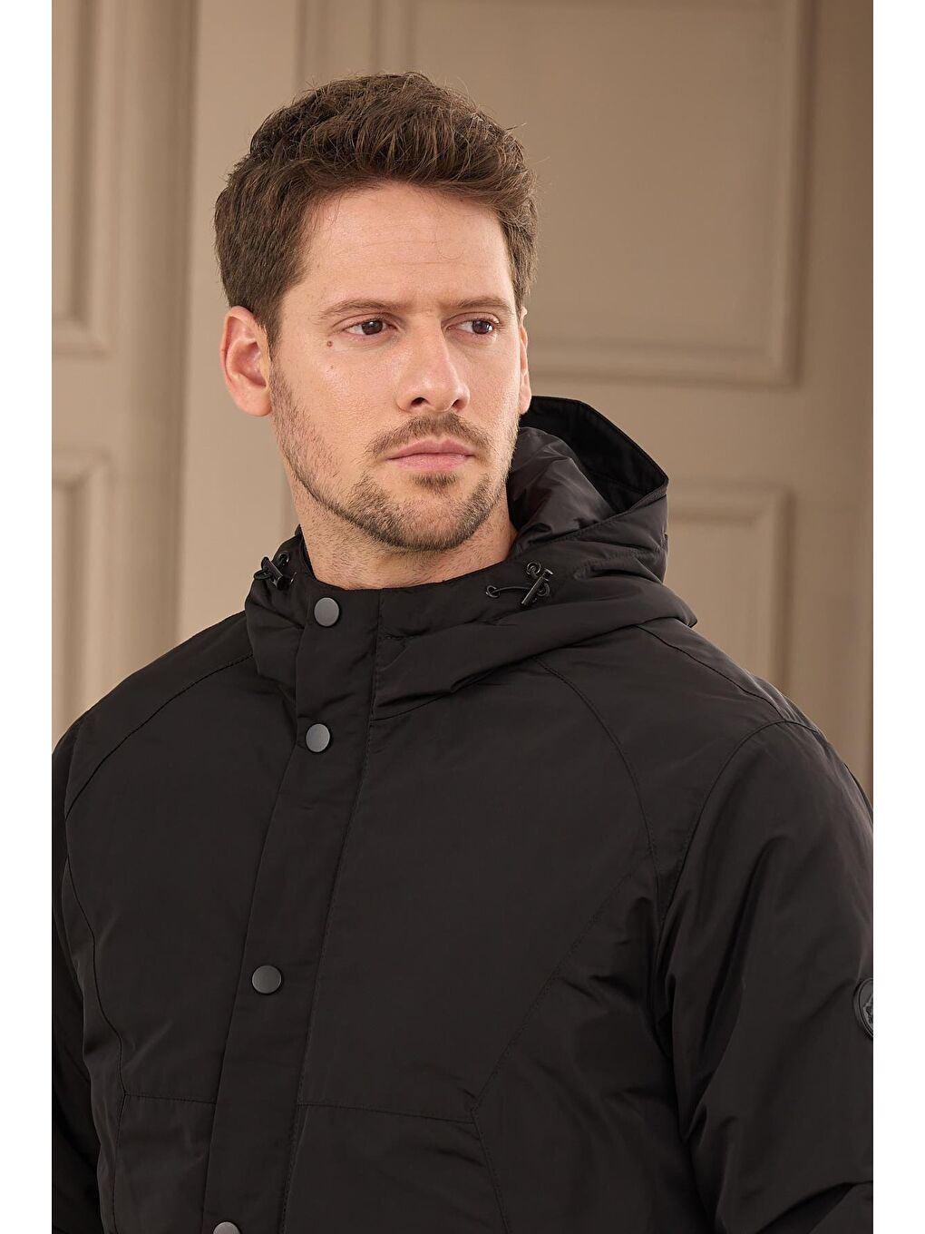 Erkek Kapüşonlu Su Geçirmez Mont Kaban Siyah-6