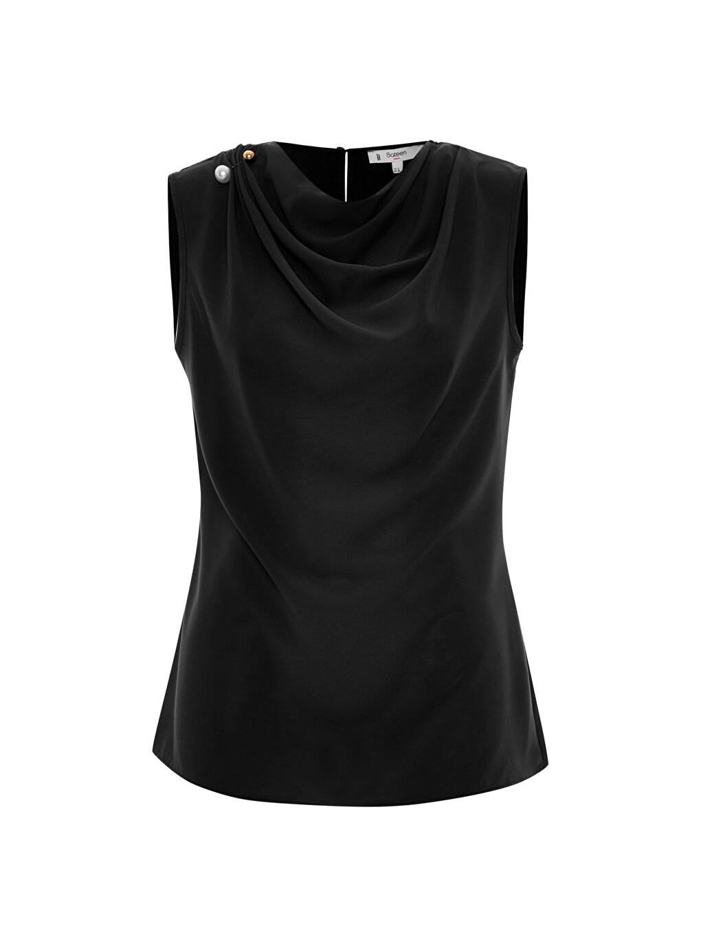 Puantiye Desenli Kolsuz Bluz - Siyah-7