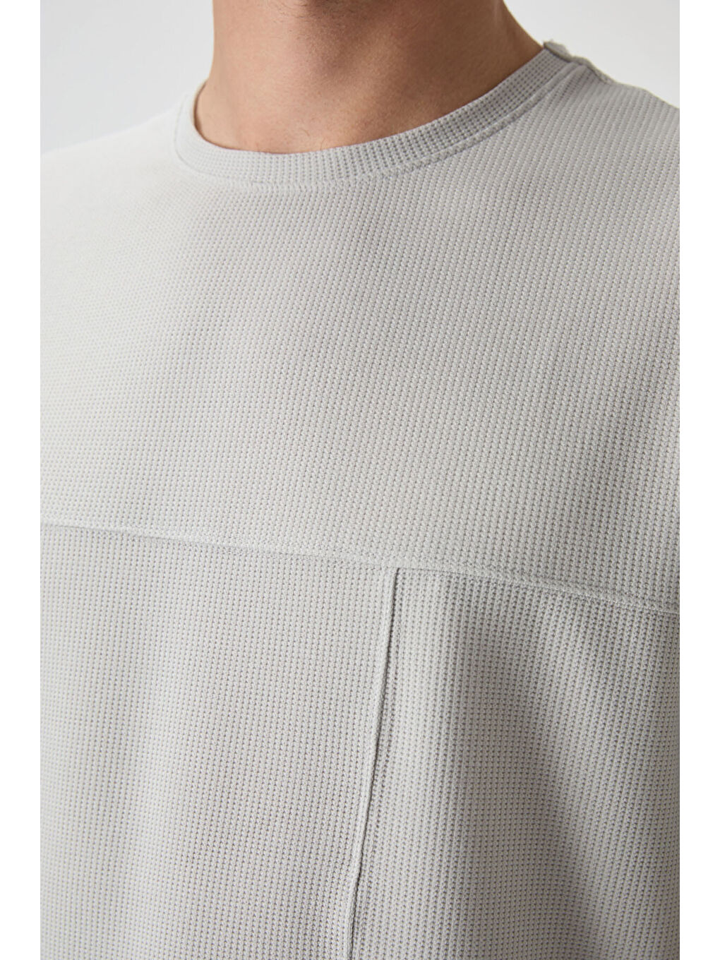 Bej Taş Waffle İnterlok Yüzeyi Dokulu  Fit Basic Erkek Tişört - 88380-2