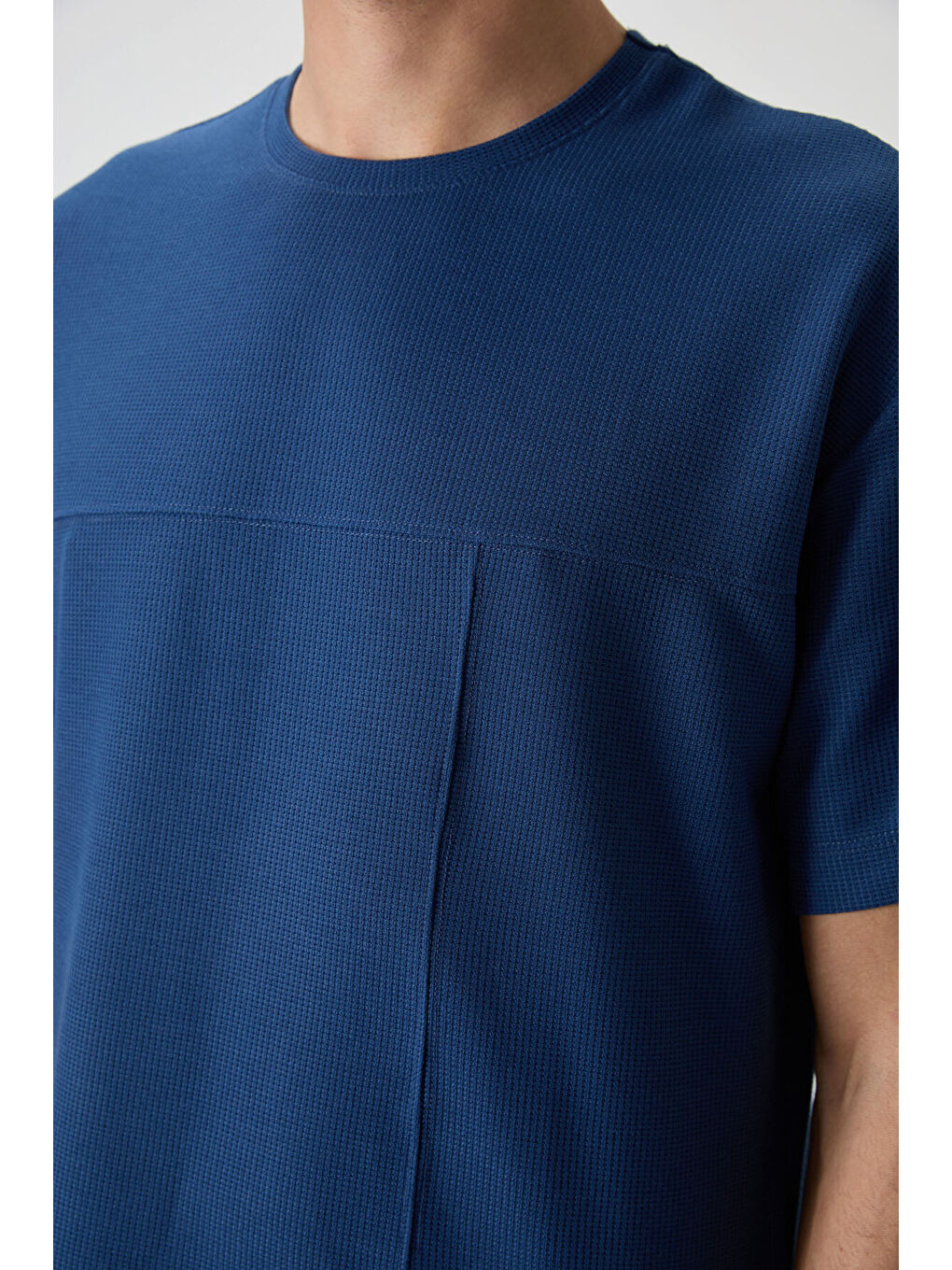 Mavi Waffle İnterlok Yüzeyi Dokulu  Fit Basic Erkek Tişört - 88380-2