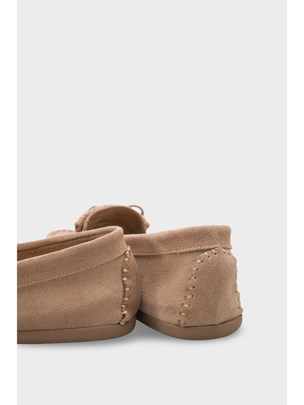 Bej Almire Hakiki Deri Süet Boncuklu Püsküllü Konfor Kadın Loafer Ayakkabı-3