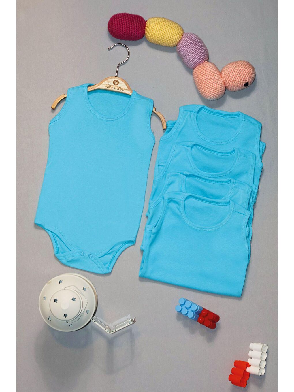 Düz Renkli 5' li Beyaz Mavi Pembe Body Bebek Takım-1