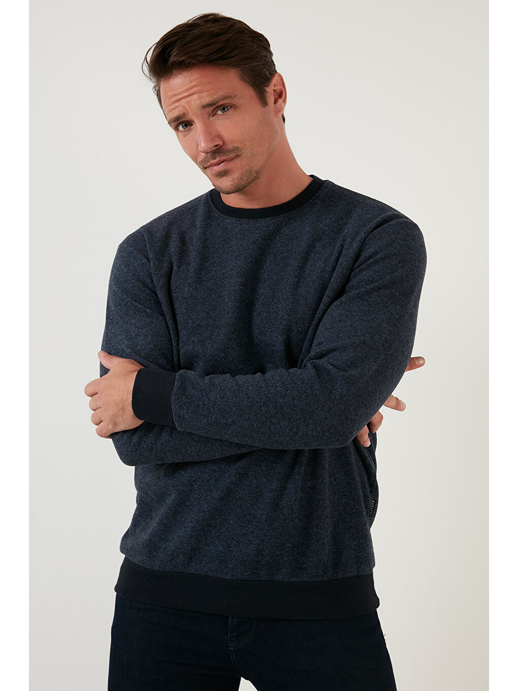 İndigo Slim Fit Bisiklet Yaka Pamuklu Büyük Beden Kazak 456201-6