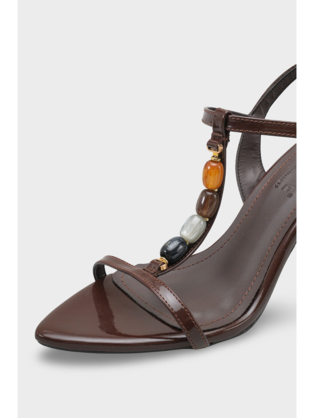 Kahverengi Cassy Sivri Burunlu Taşlı Bilekten Bantlı Orta Topuklu Kadın Ayakkabı-2