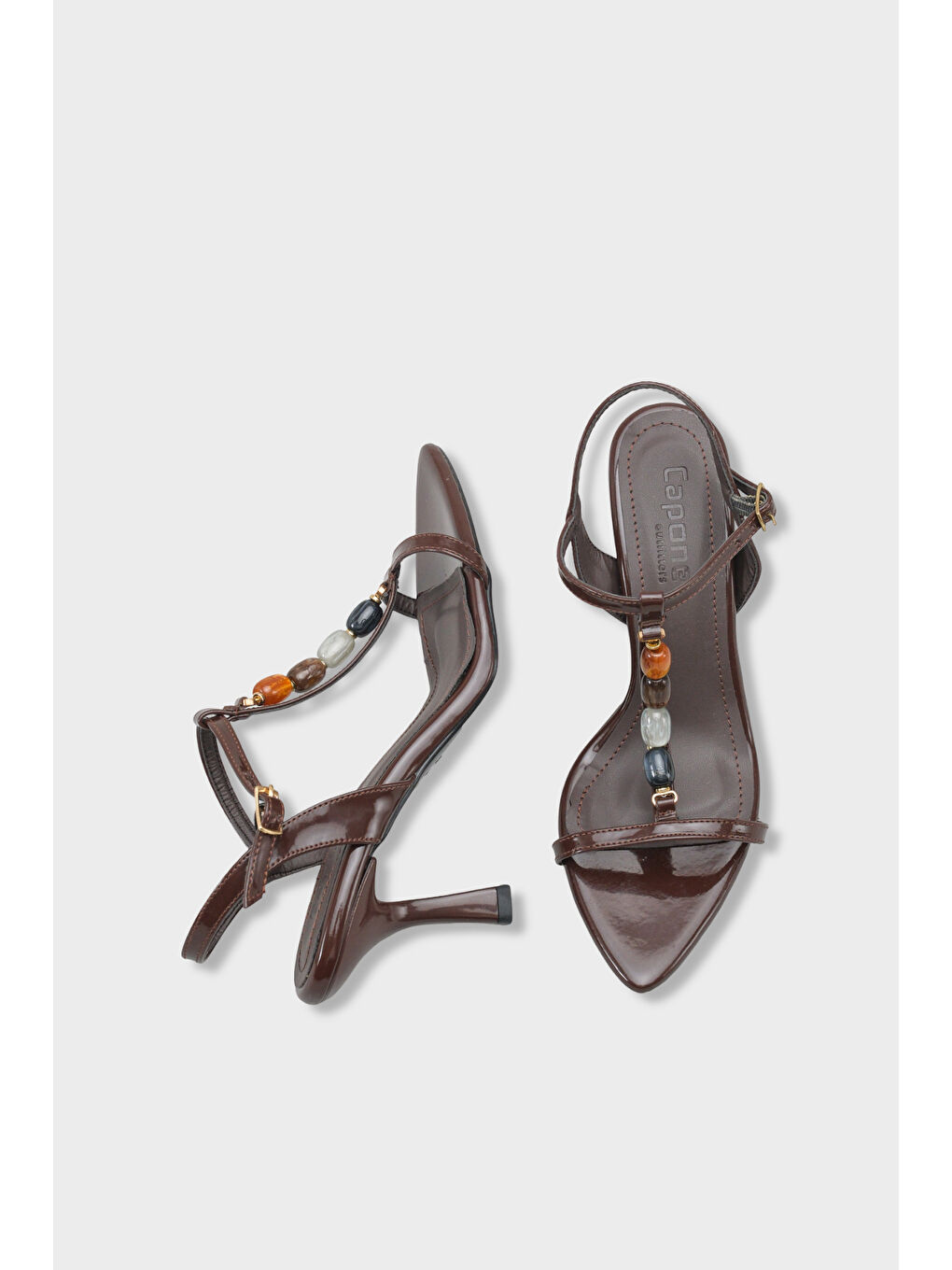 Kahverengi Cassy Sivri Burunlu Taşlı Bilekten Bantlı Orta Topuklu Kadın Ayakkabı-4