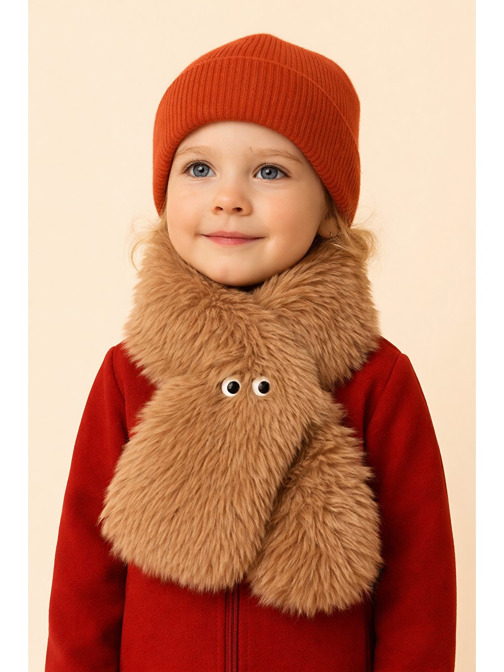 Göz Nakışlı Pelüş Atkı Kahverengi