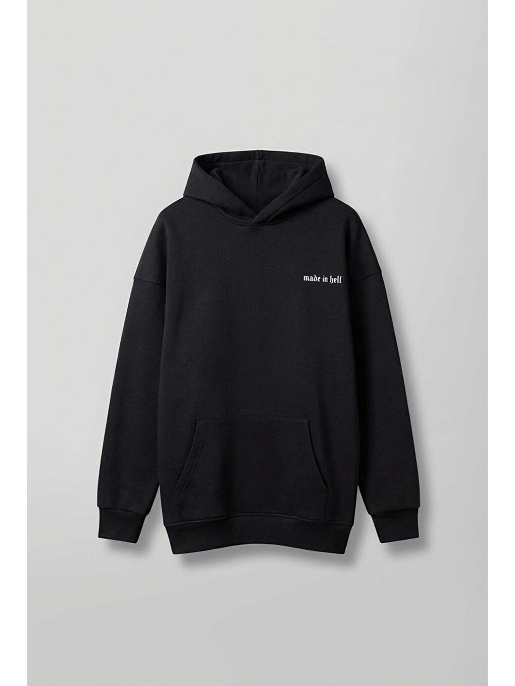 Erkek Oversize Baskılı Premium Kapüşonlu Sweatshirt Siyah-1