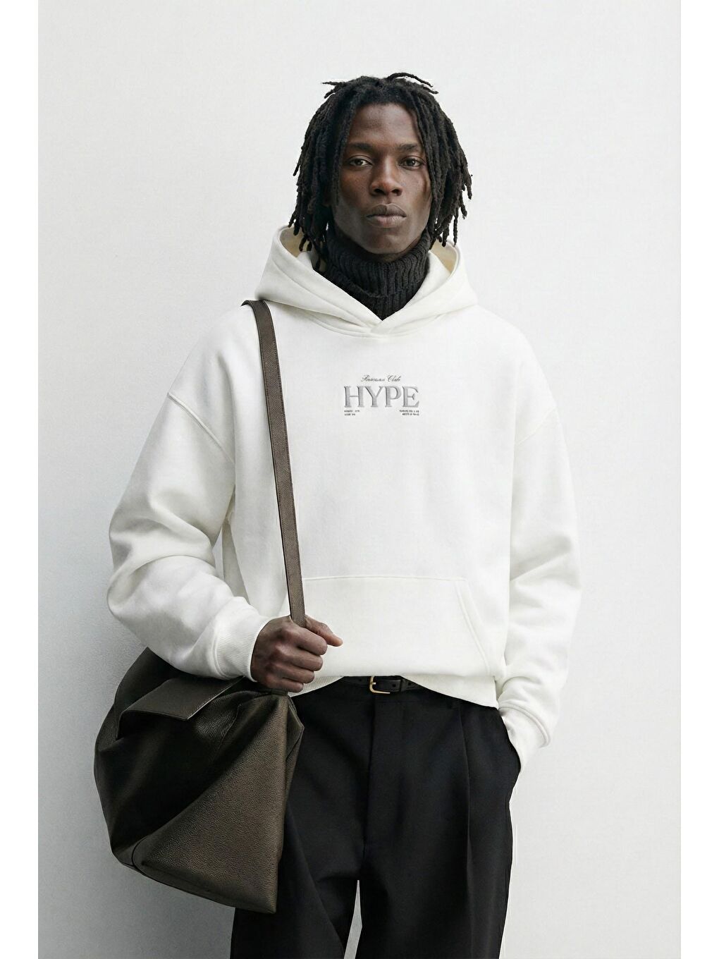 Unisex Oversize Hype Baskılı Premium Kapüşonlu Erkek Hoodie Ekru-2