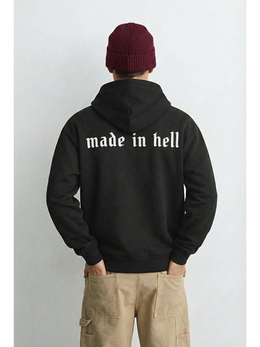 Erkek Oversize Baskılı Premium Kapüşonlu Sweatshirt Siyah-3