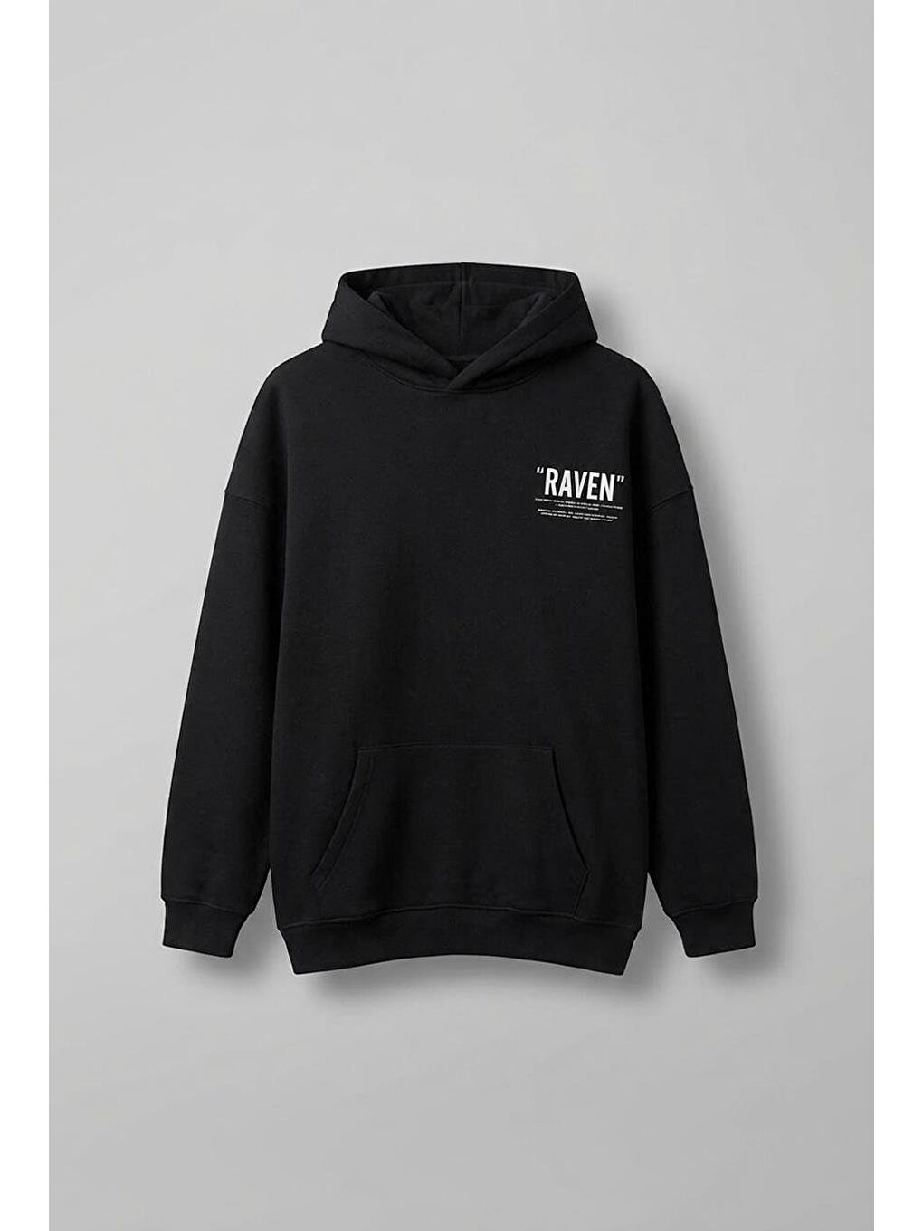 Unisex Oversize Raven Baskılı Premium Kapüşonlu Erkek Hoodie Siyah-1